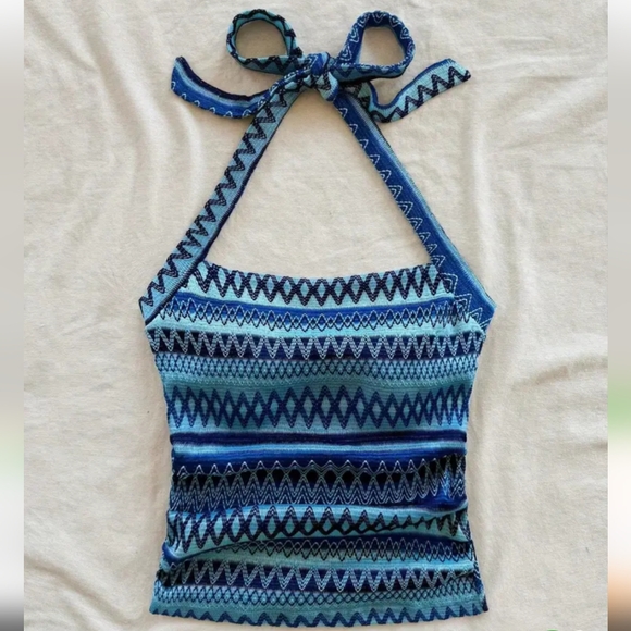 Blue Patterned Halter Top - Picture 2 of 3